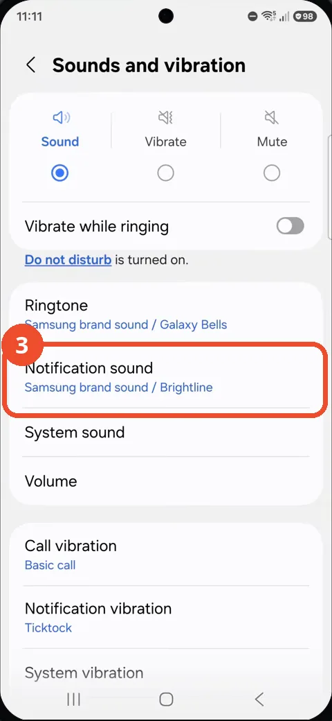 Tap Notification sound, currently Brightline