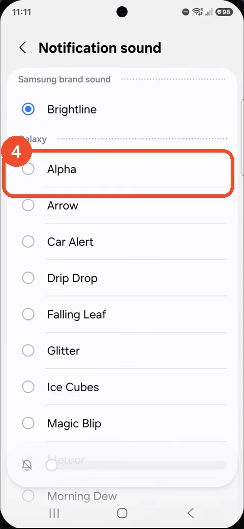 Tap Alpha in the Notification sound list