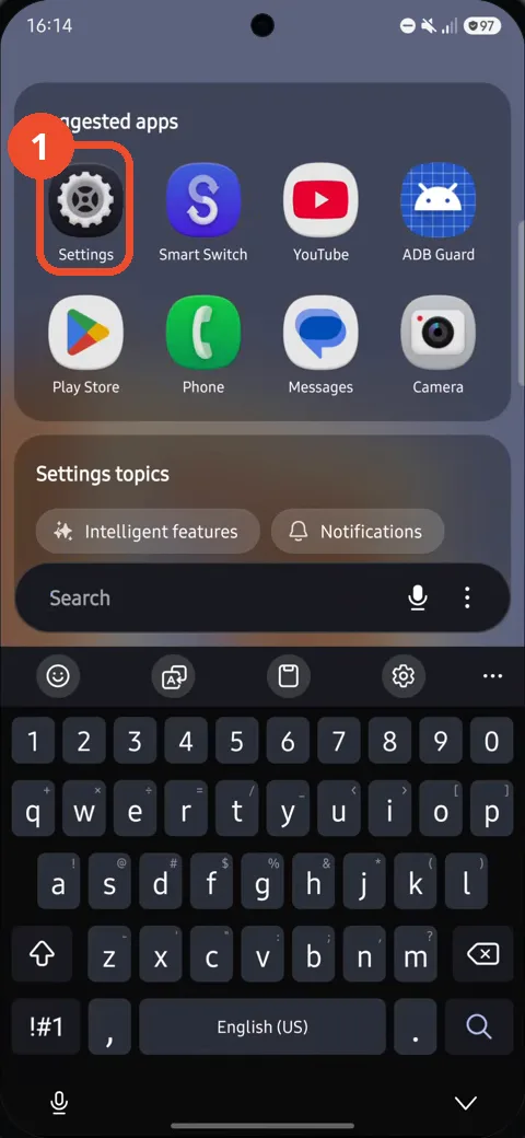 Swipe up and tap Settings