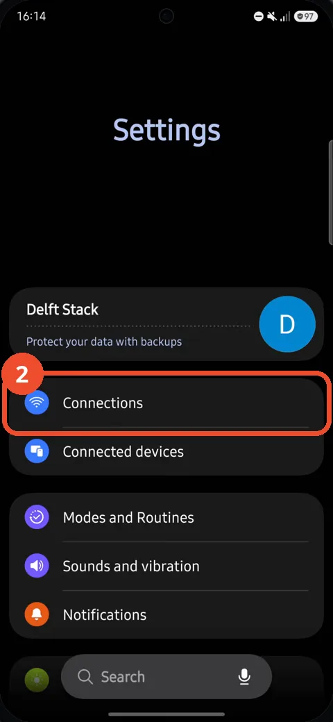 Tap Connections in Settings