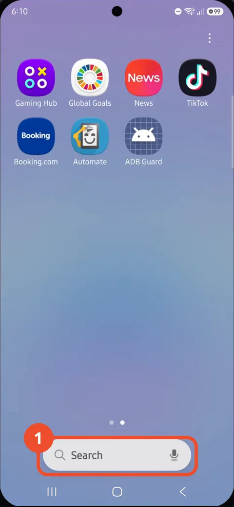 Swipe to the app search page and tap Search