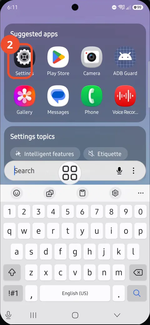 Tap Settings in Suggested apps