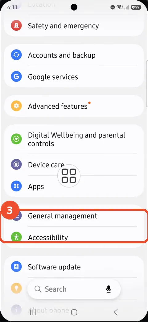 Scroll down and tap General management