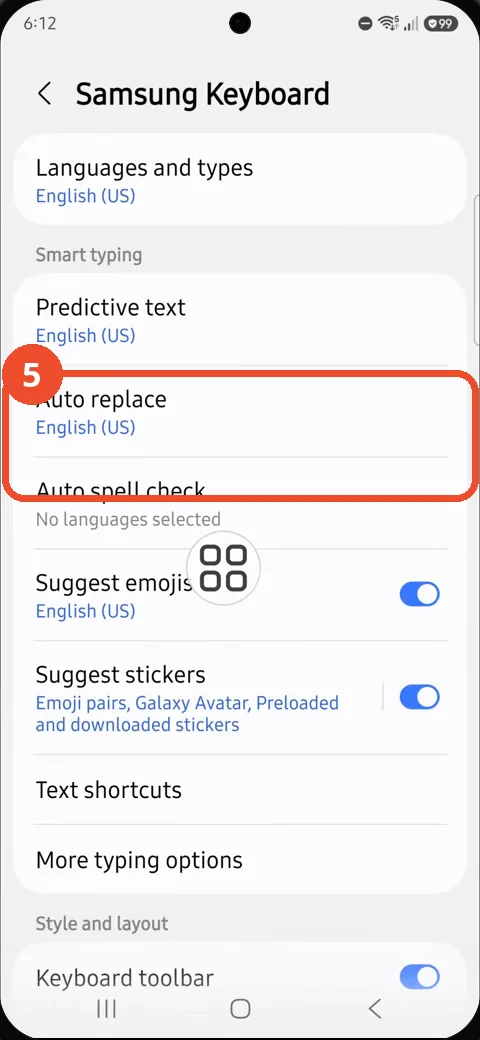 Tap Auto replace