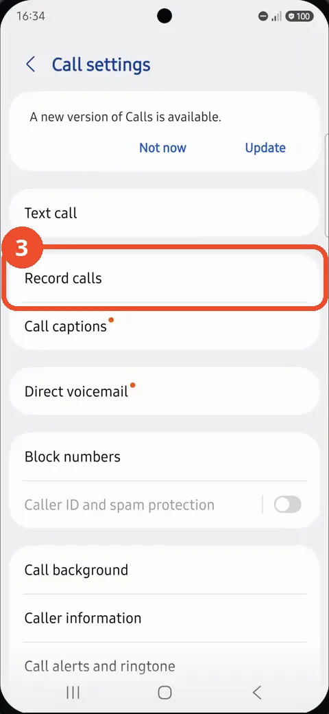 Tap Record calls in Call settings