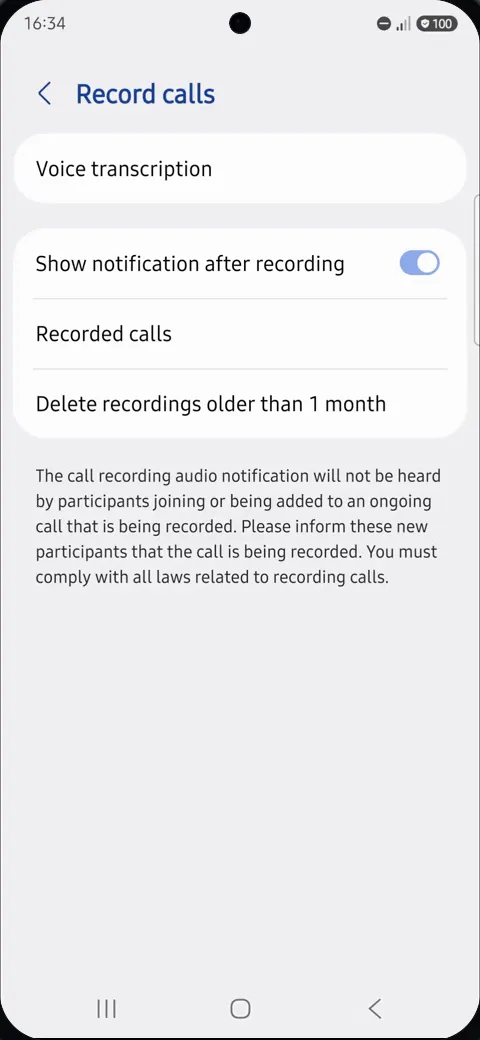 The Record calls page with all recording options