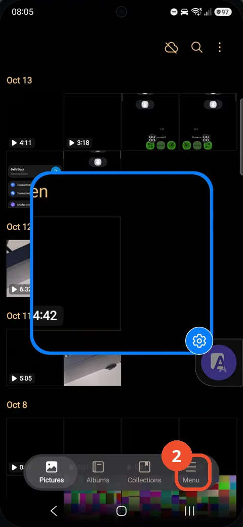 Tap Menu at the bottom of Gallery