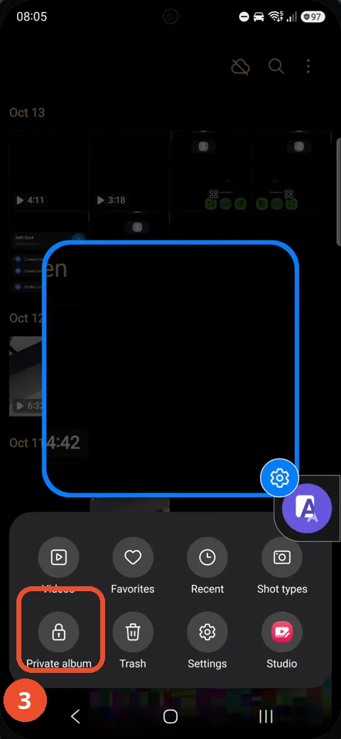 Tap Private album in the Gallery Menu panel