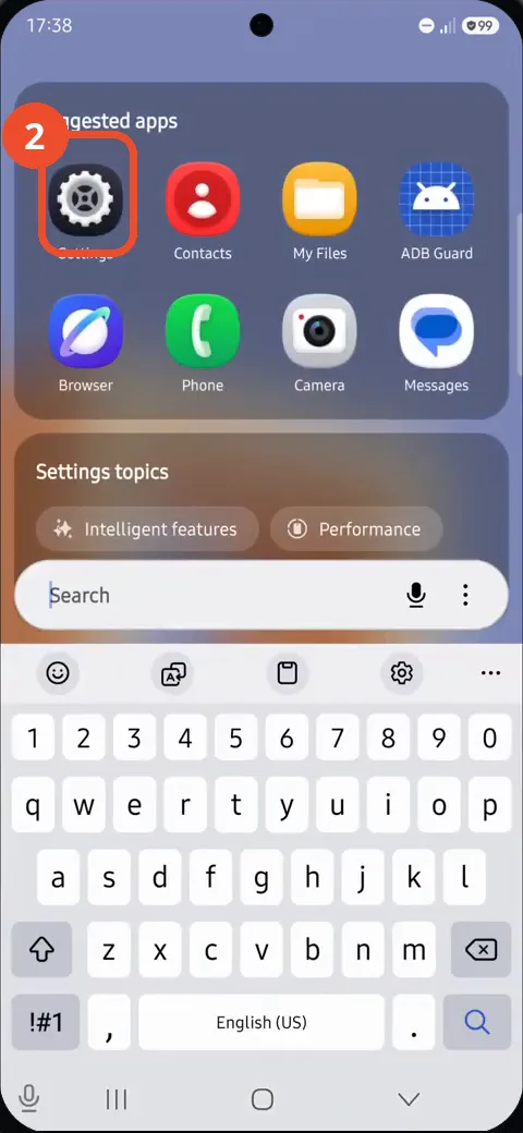 Open Settings from the suggested apps