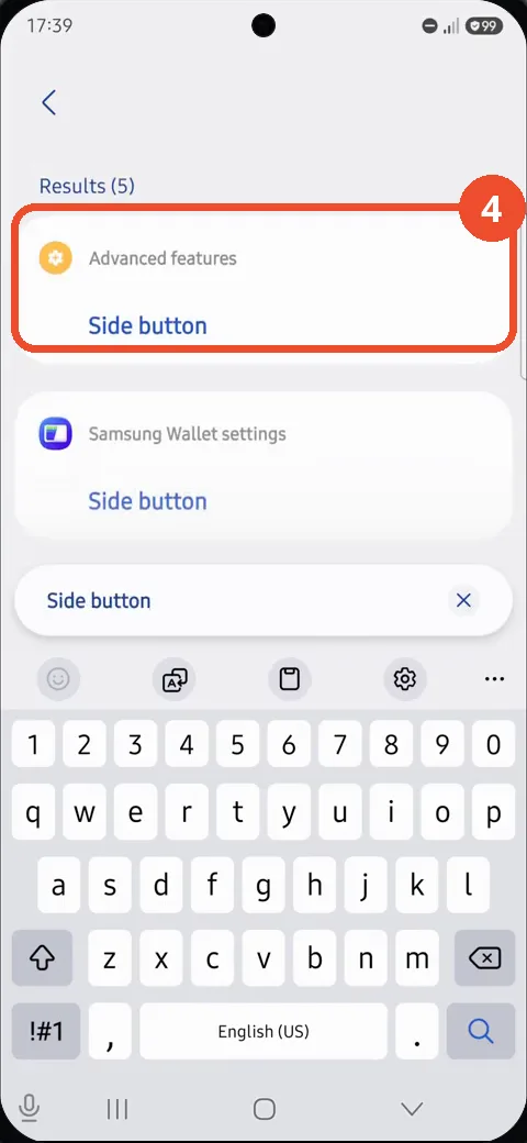 Search for side button and tap the result
