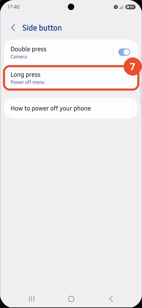Confirm the side button now opens the power menu