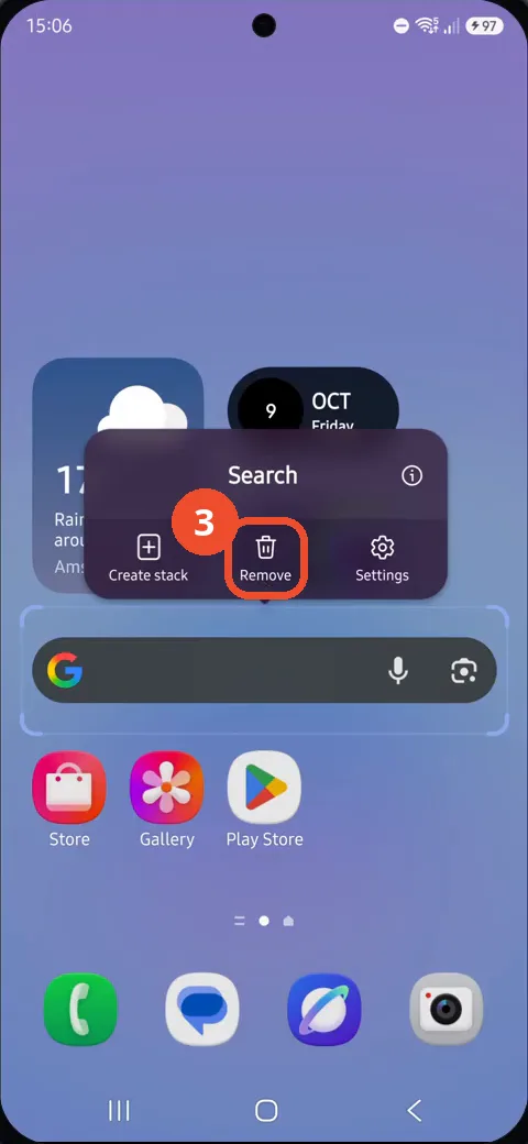 Tap Remove in the Search pop-up menu