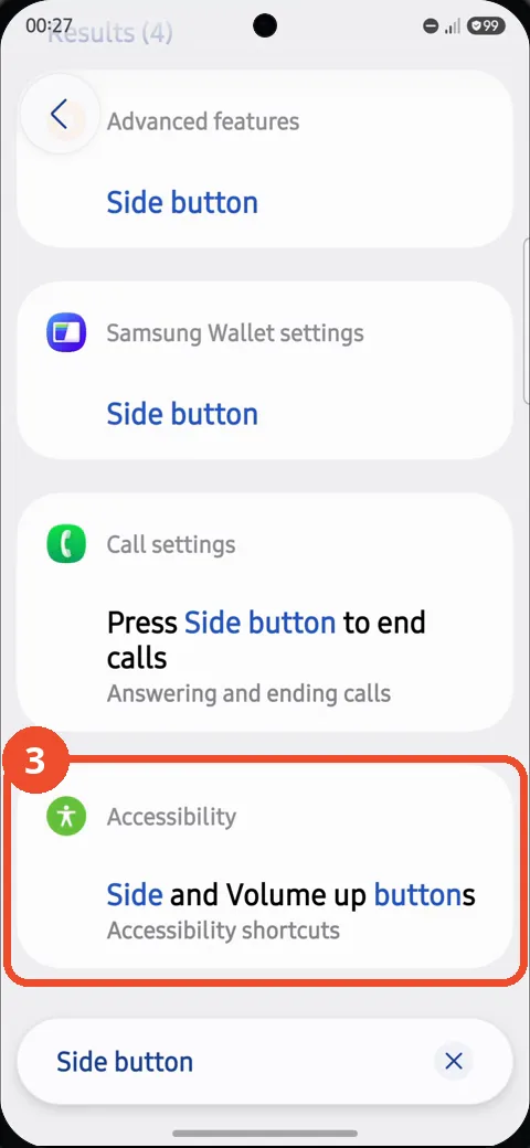 Tap the Side and Volume up buttons result under Accessibility