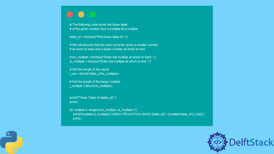 使用基本编程概念在 Python 中打印乘法表